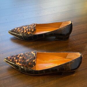 Tory Burch Black and Brown Animal Print Loafers